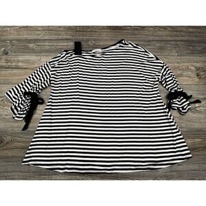 Inside Out Blouse Women's Medium "Samantha" Stripe Cold Shoulder Sleeve Bows